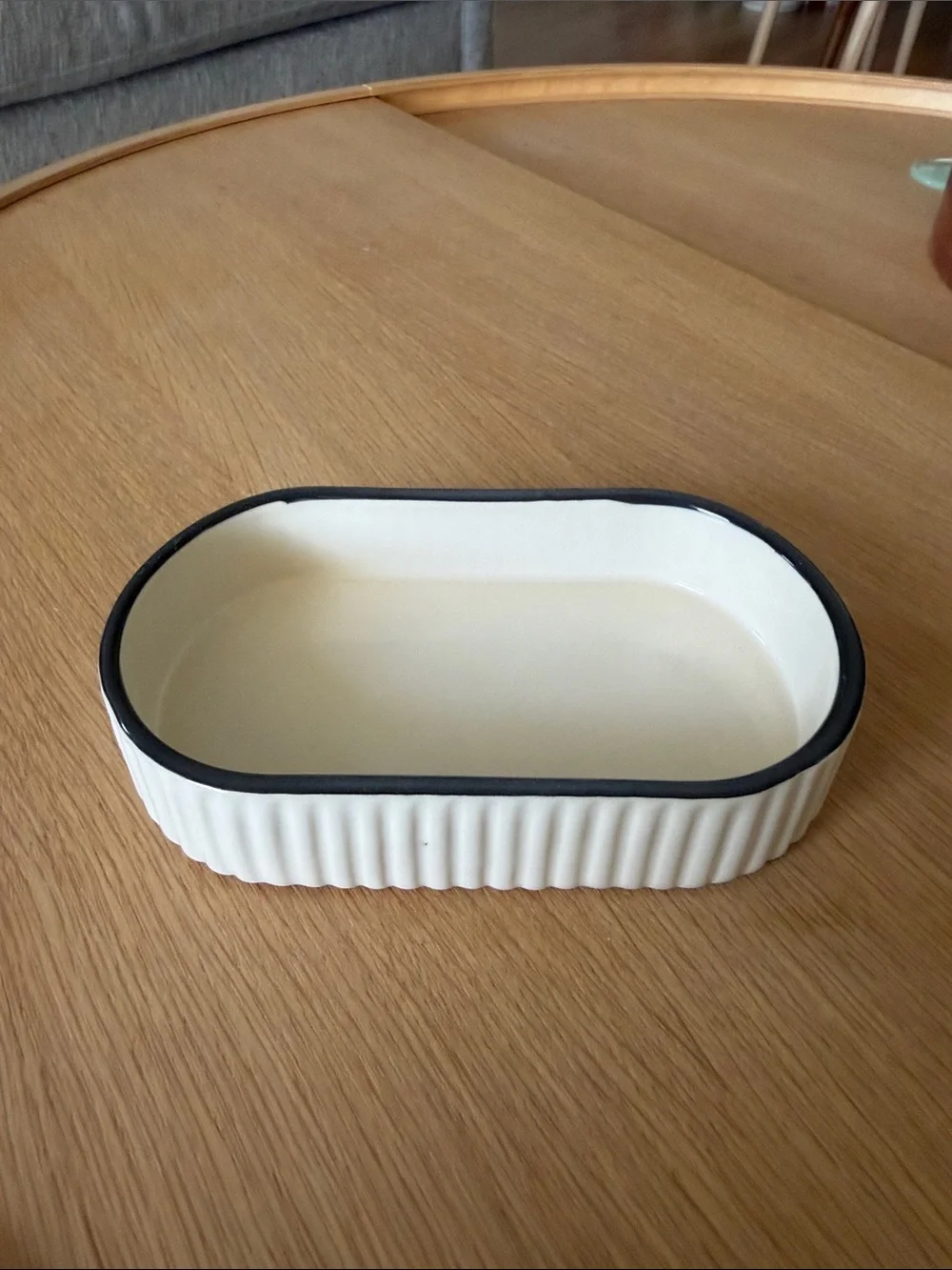 Cream Ceramic Tray with Black Rim